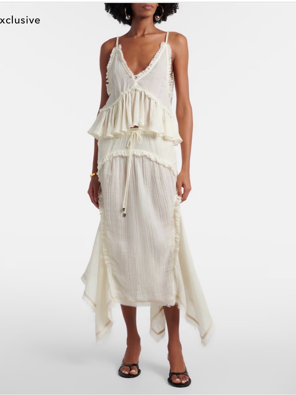 The Attico Cream Ruffle Tiered V-Neck Set